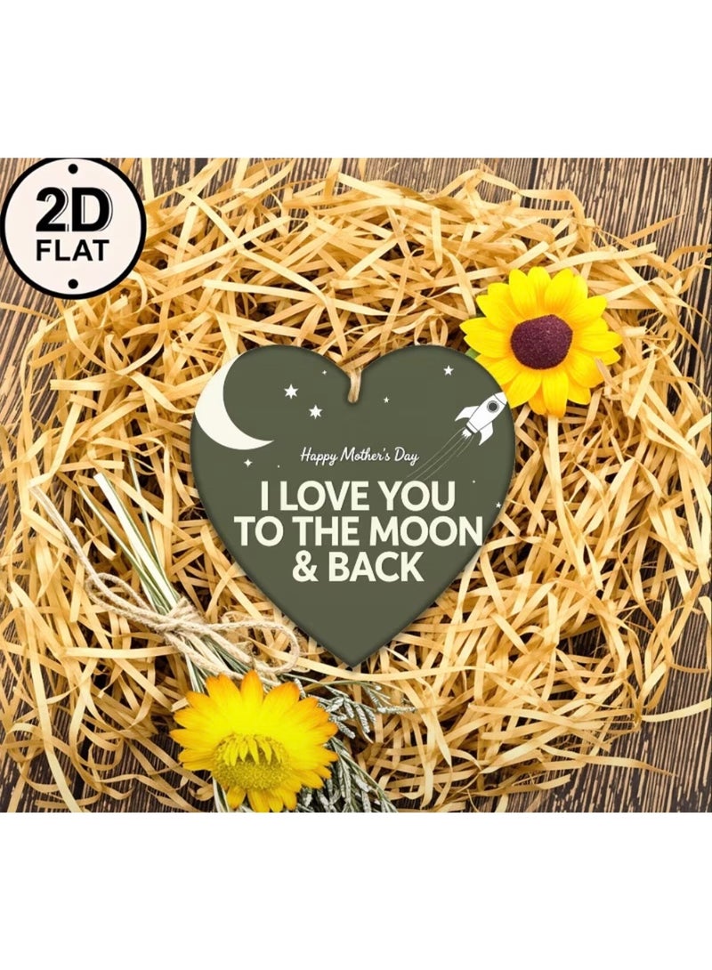 Happy Mother's Day Wooden Heart Shaped Ornament, Lovely Gift Idea for Mom, Best Mummy Present, I Love You To The Moon And Back Sign, DIY Hanging Decoration - Image 5